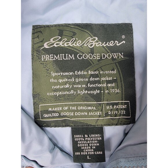 Eddie Bauer Quilted Vest Womens Large Light Blue Premium Goose Down Floral Zip - Picture 2 of 10